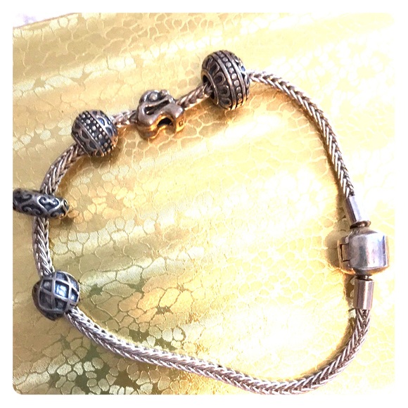 Sterling Silver European Charm Bracelet & 5 Charms - Picture 3 of 5